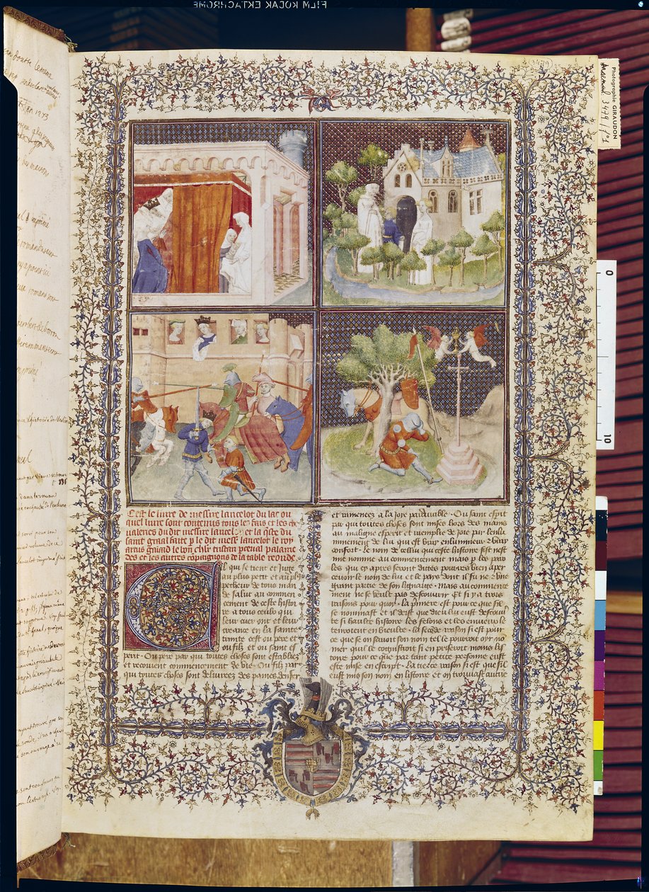 Ms 3479 t.1 f.1 Historien om Lancelot och jakten på den heliga graal, från Livre de Messire Lancelot du Lac av French School