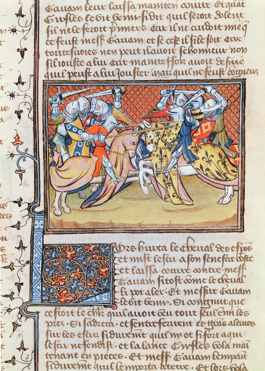 Ms 3479 t.1 fol.539 När hästarna krockar, från Livre de Messire Lancelot du Lac av French School