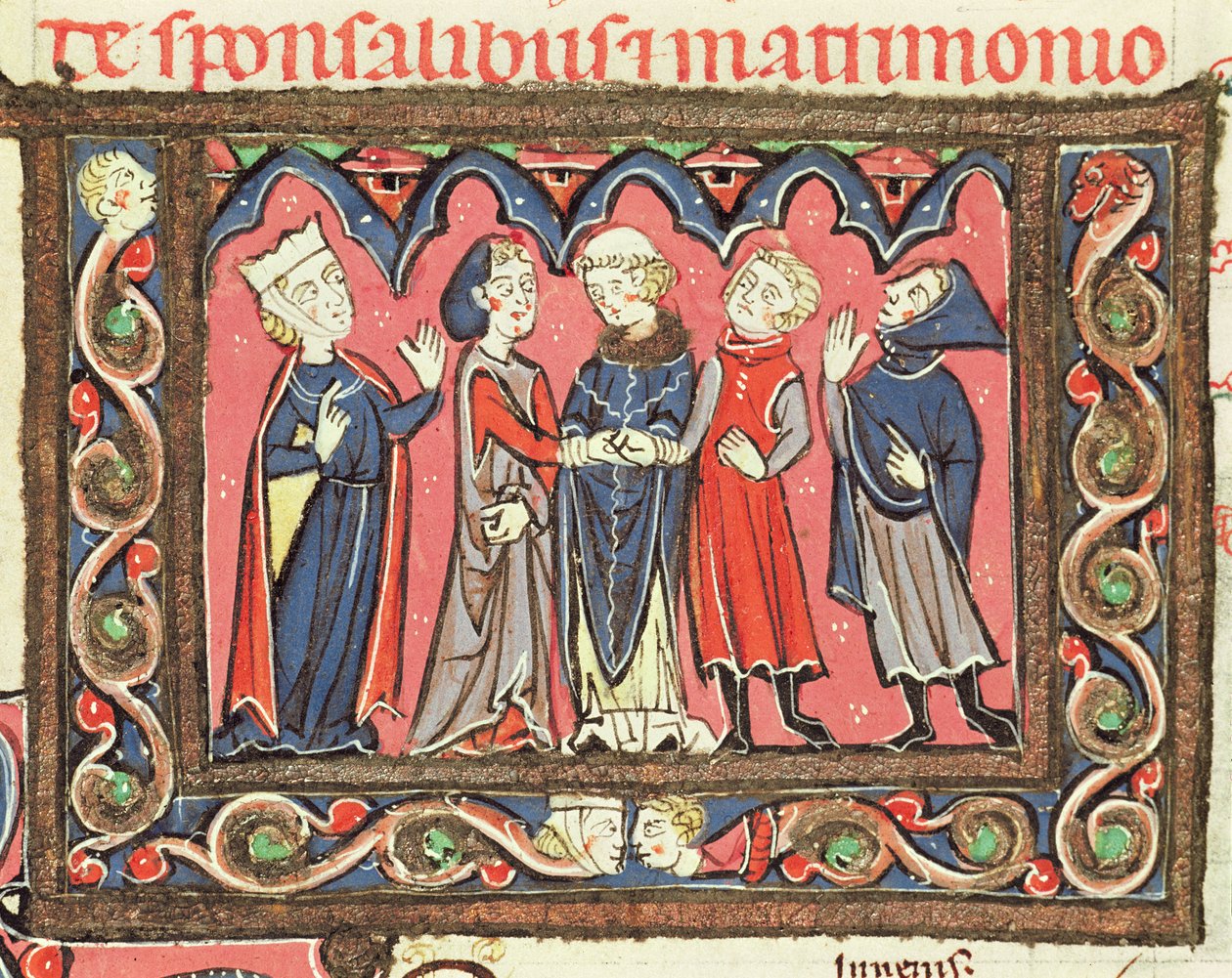 Ms 364 fol.166 Ett äktenskap, illustration från Johannes Andreaes kommentarer om påvliga dekret av French School