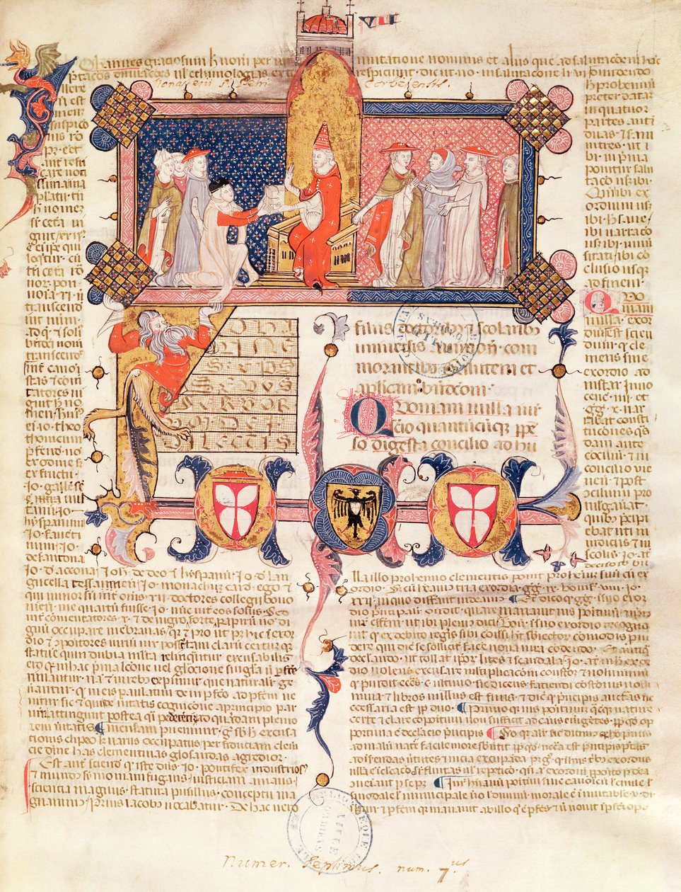 Ms 371 f.1 Jean Andre presenterar sitt arbete för påven Clemens V (ca 1260-1314) av French School