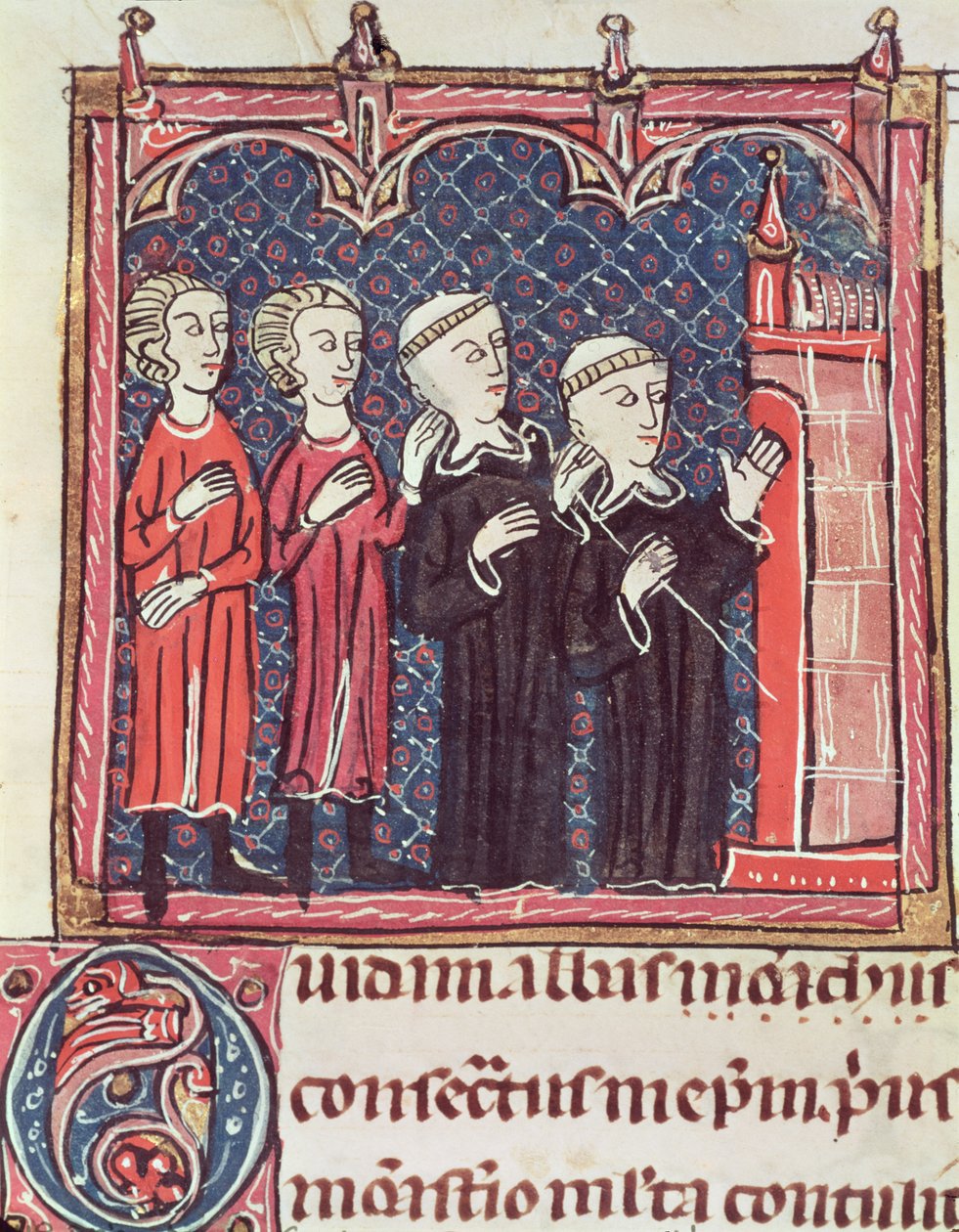 Ms 372 fol.47v The Foundation of a Monastery, från Decrets de Gratien av French School