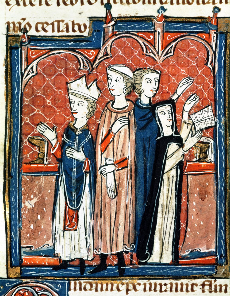 Ms 372 fol.59v En nunna som avlägger sina löften och mässa utförd av en biskop, från 