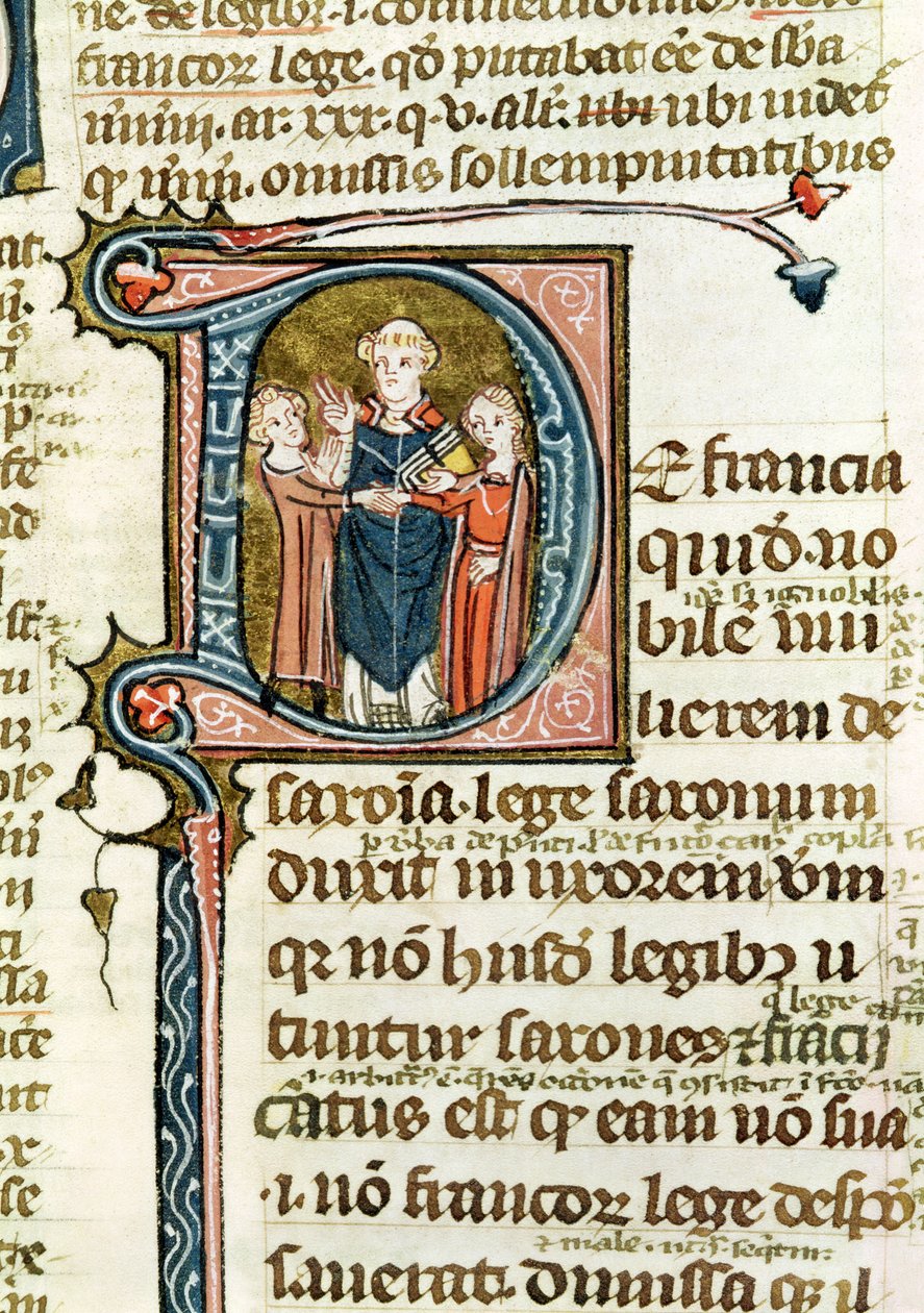 Ms 376 f.320 Historikerad initial D som visar en präst som välsignar ett äktenskap, från Les Gregoriennes av French School