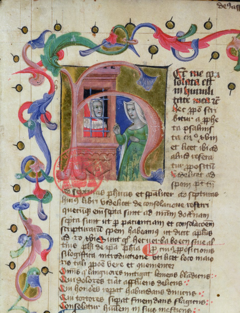 Ms 3859 Miniatyr av filosofen Boethius (ca 480-524) i fängelse av French School