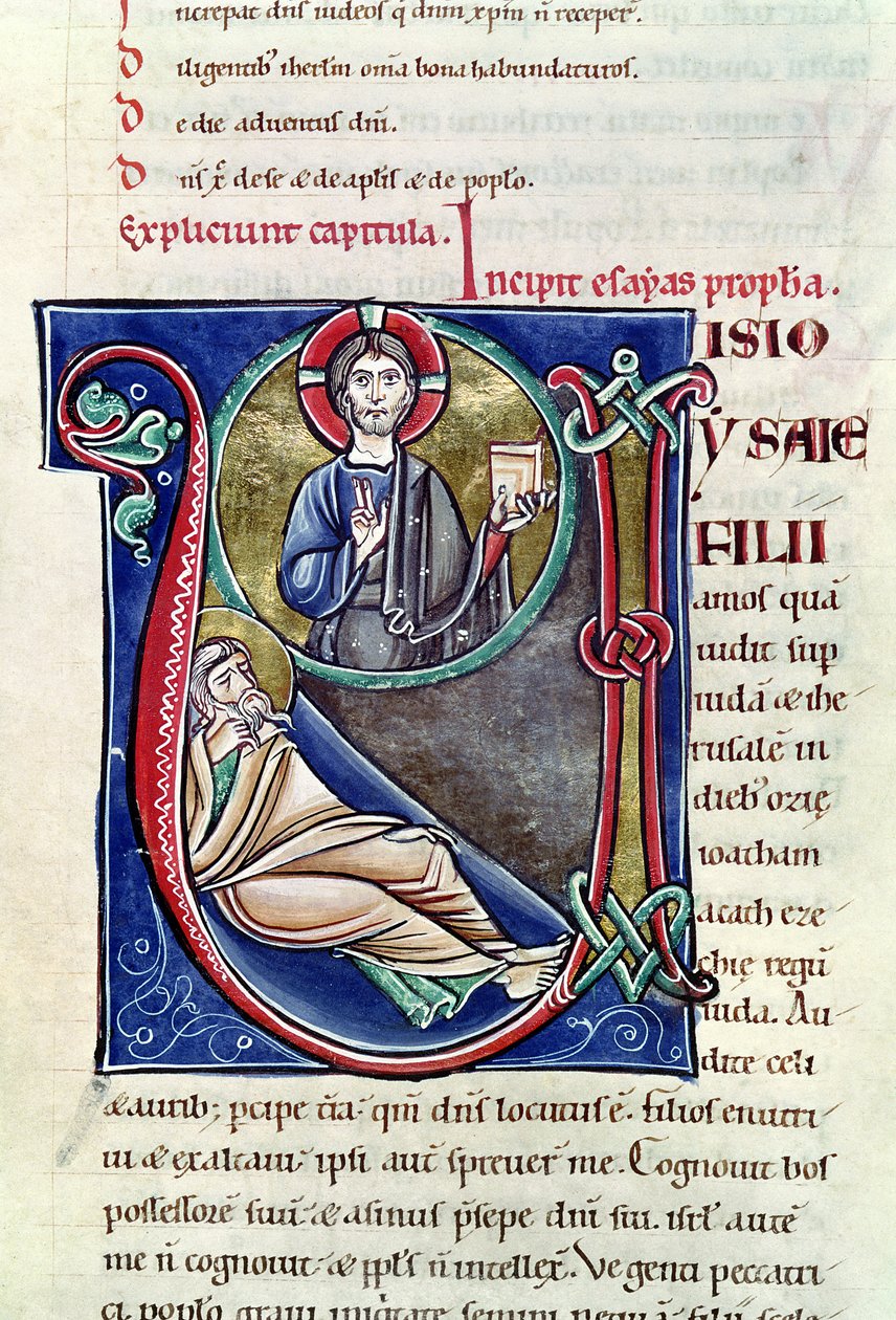 Ms 3 Historiad initial V eller U som skildrar Jesajas profetia, från Bibeln av St Sulpicius av Bourges av French School