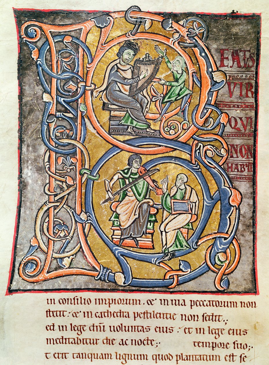 Ms 3 fol.255 Historiserad initial "B" som föreställer kung David, från "Bible de Saint-Sulpice de Bourges". av French School
