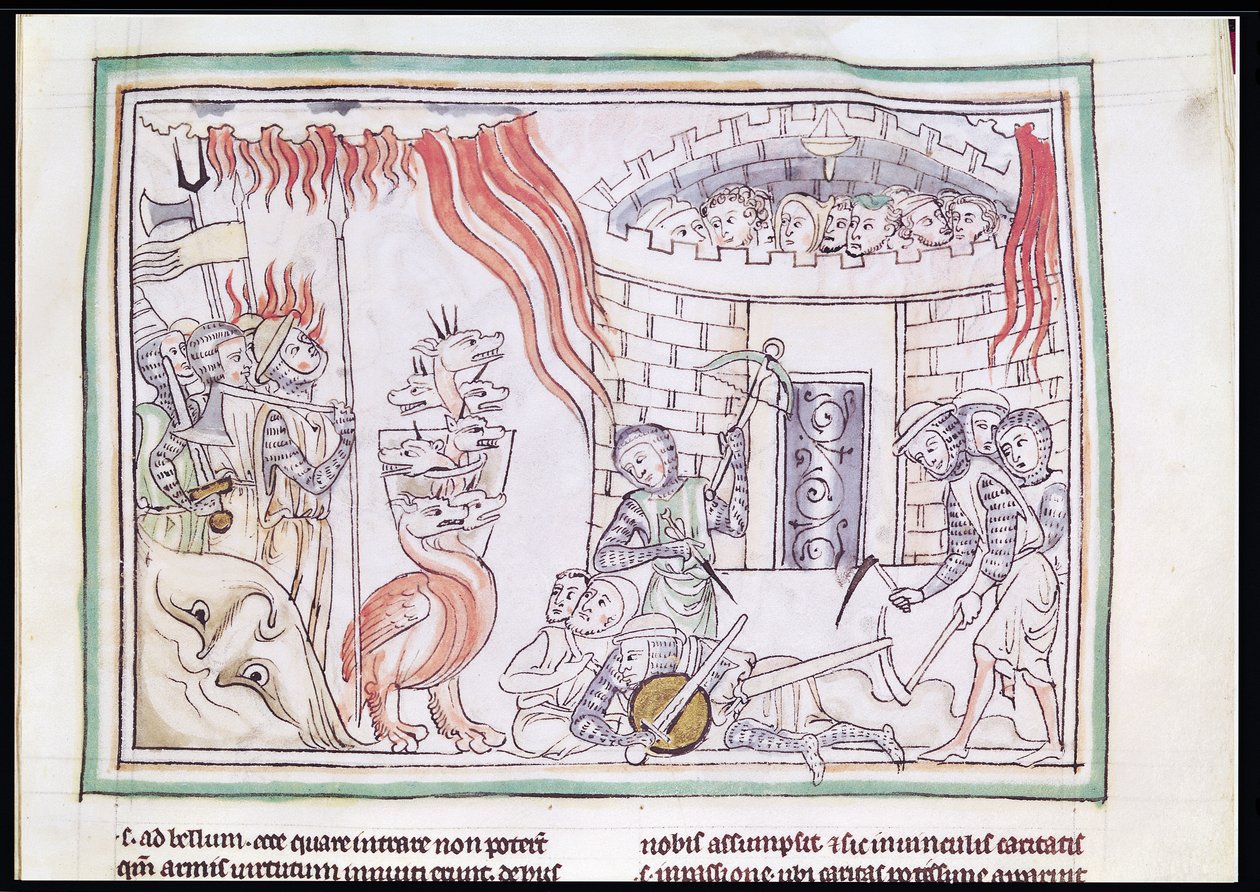 Ms 422 Fol.95r The Celestial Fire Destroying the Army of Satan, scen från Apokalypsen av French School
