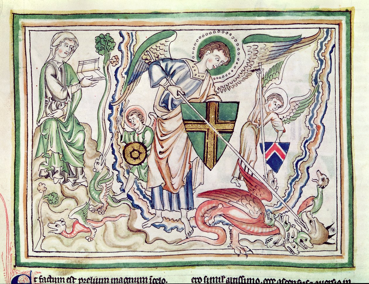 Ms 422 fol.47v St. Michael dödar draken, från en apokalyps av French School