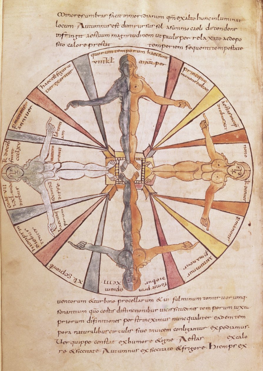 Ms 422 fol.6v Årstidernas och månadernas hjul, från De Natura Rerum av St. Isidore of Sevilla av French School