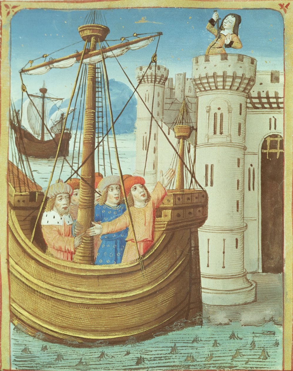 Ms 493 fol.99v Aeneas och Didos död, från Aeneiden av Vergilius med en kommentar av Servius, 1469 av French School