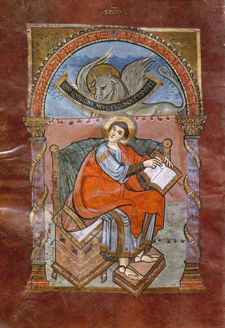 Ms 4 fol.101v St. Luke, från Evangeliet av St. Riquier, c.800 av French School