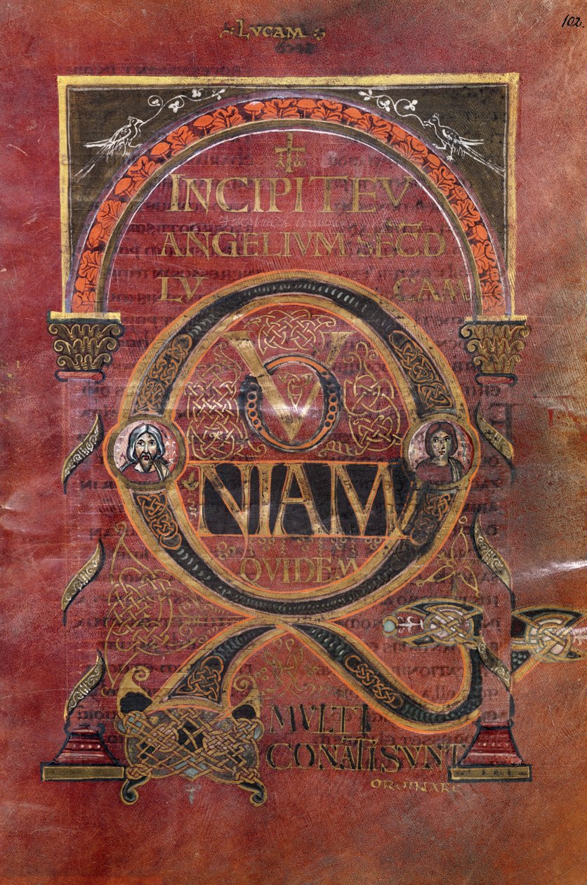 Ms 4 fol.102v Prolog av St. Lukasevangeliet, från Evangeliet av St. Riquier, c.800 av French School