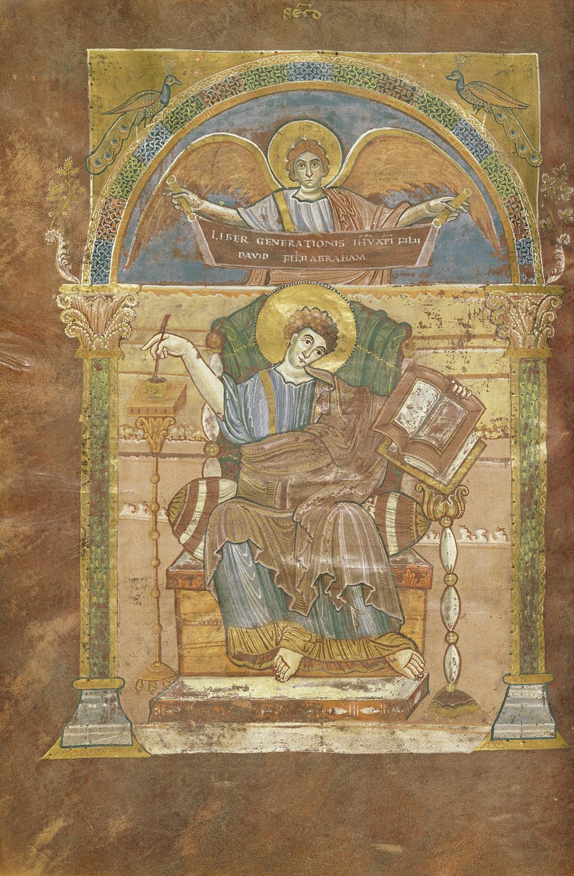 Ms 4 fol.17v St. Matteus, från Evangeliet av St. Riquier, c.800 av French School