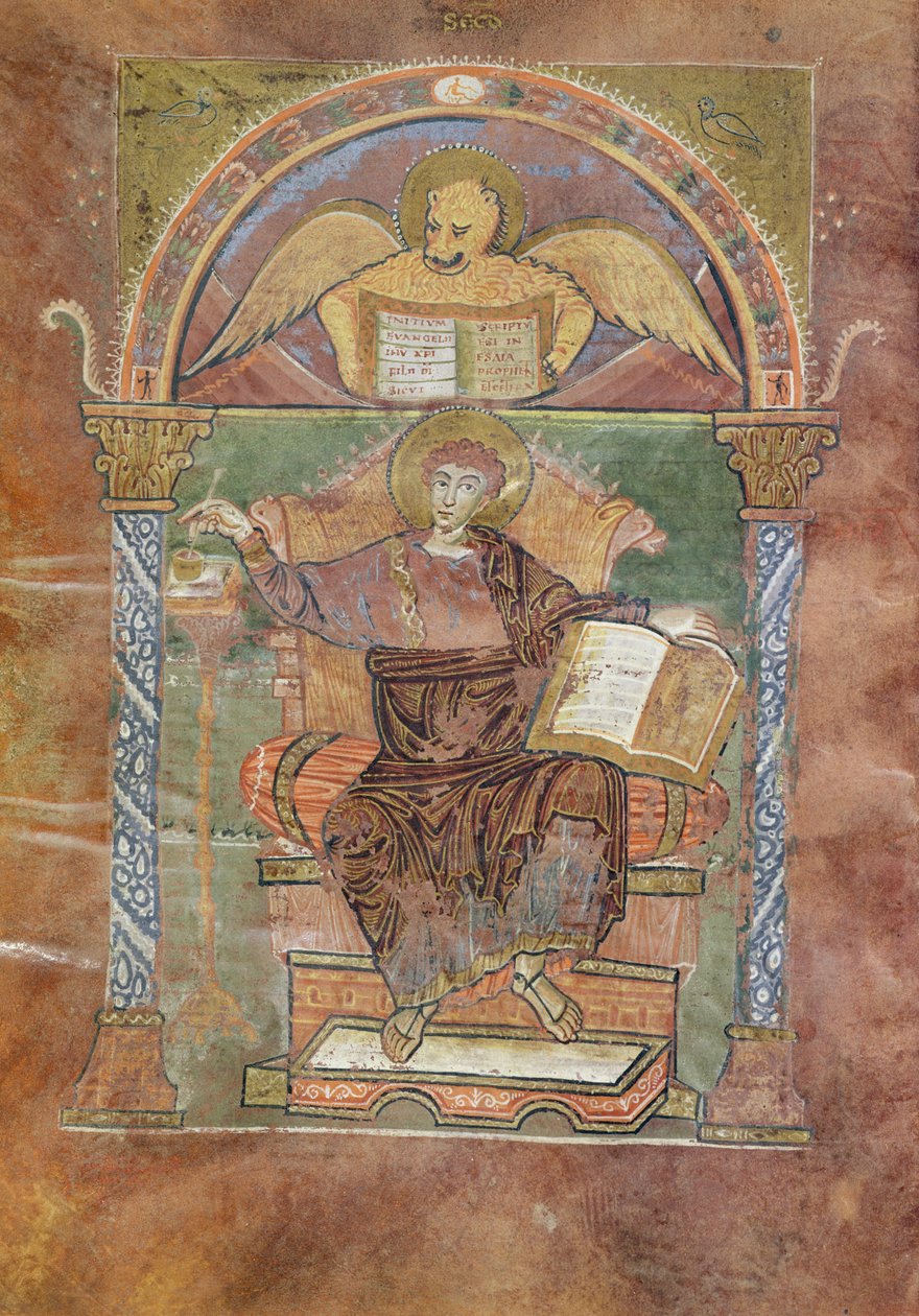Ms 4 fol.66v St. Markus, från Evangeliet från St. Riquier, c.800 av French School