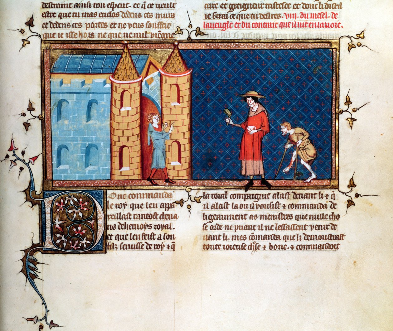 Ms 5080 fol.373r Två spetälska tiggeri, från Le Miroir Historial, av Vincent de Beauvais av French School