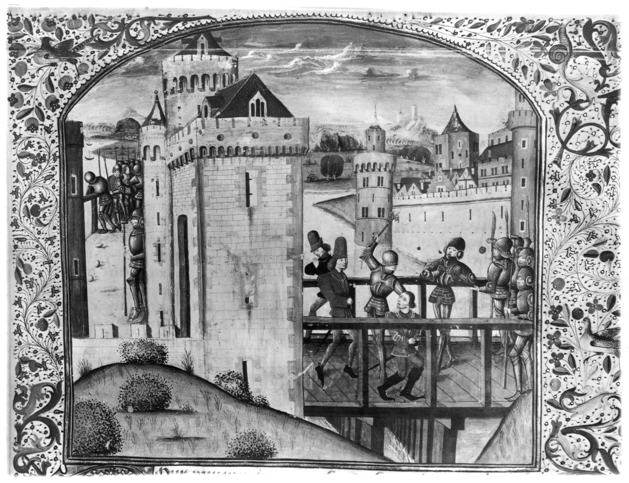 Ms 5084 Mordet på Johannes den orädde (1371-1419) hertig av Bourgogne på Montereau-bron, 10 september 1419, från Chroniques dE enguerrand de Monstrelet av French School