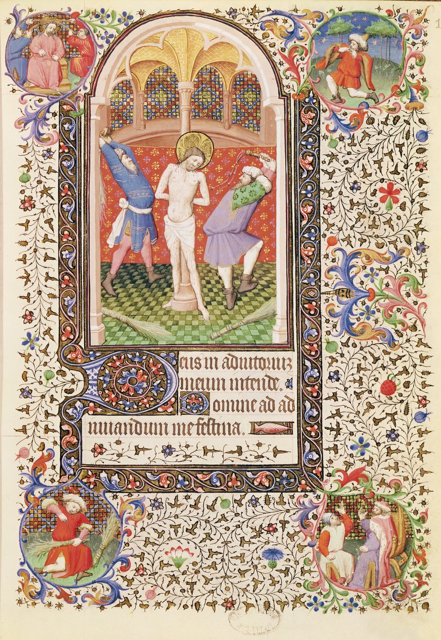 Ms 547 fol.13 Flagellation, från en timbok som användes av en kvinna från Poitiers av French School