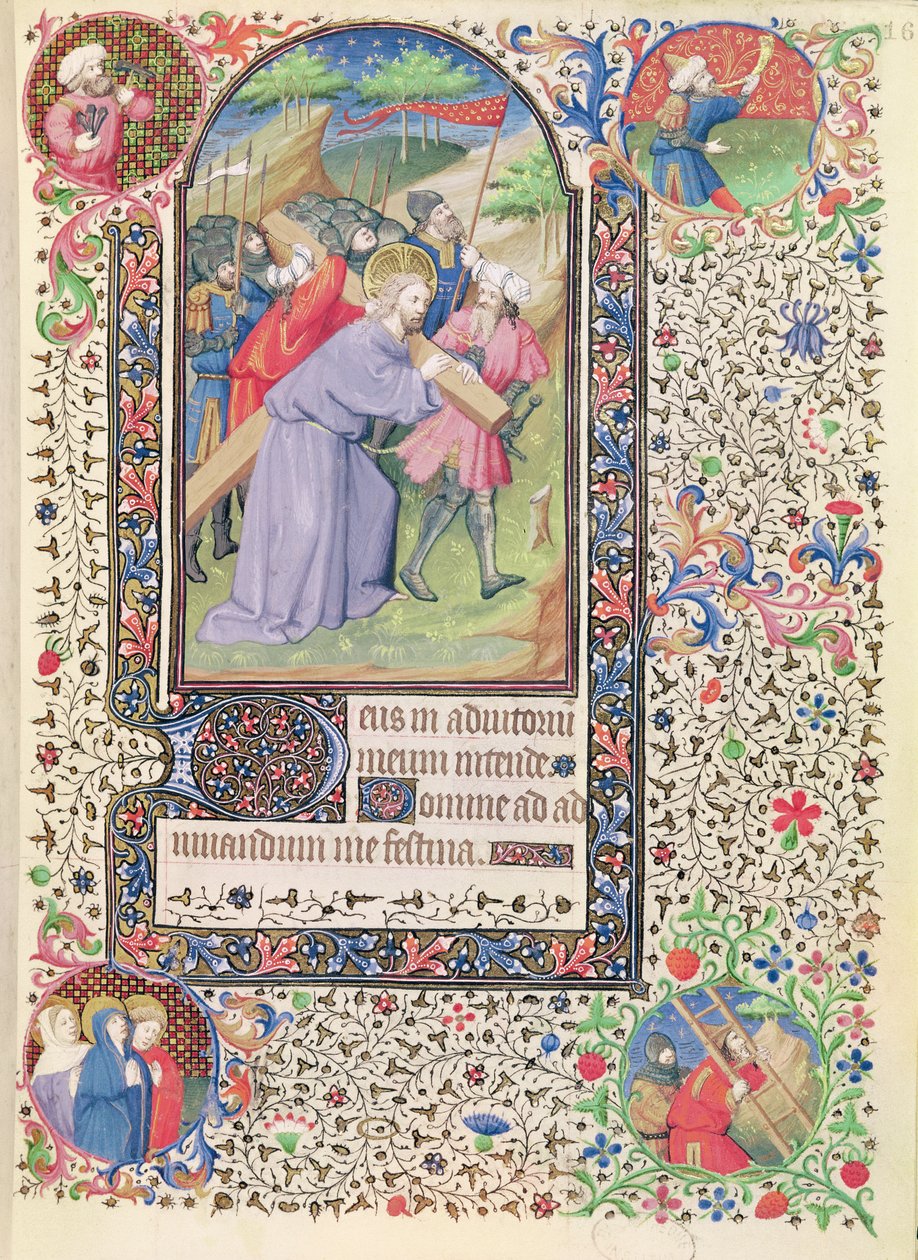 Ms 547 fol.16 Stations of the Cross, från en timbok som användes av en kvinna från Poitiers av French School