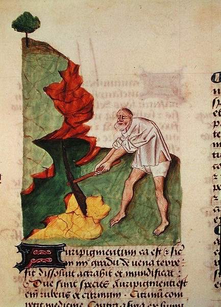 Ms 59 fol.3v Looking for gold, från Grand Herbier av Pedanius Dioscorides (c.40-90) av French School