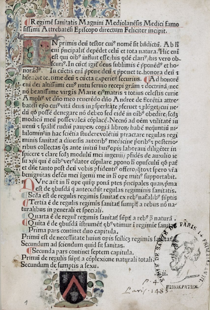 Ms 6310 Första sidan från Regimen Sanitatis, 1483 av French School