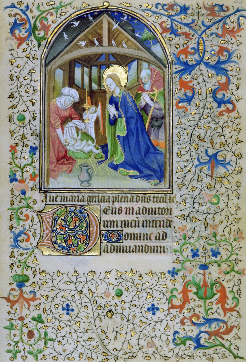 Ms 66 f.44r Jungfrun och Josef avgudar den nyfödde Kristus, från en timbok, Amiens av French School