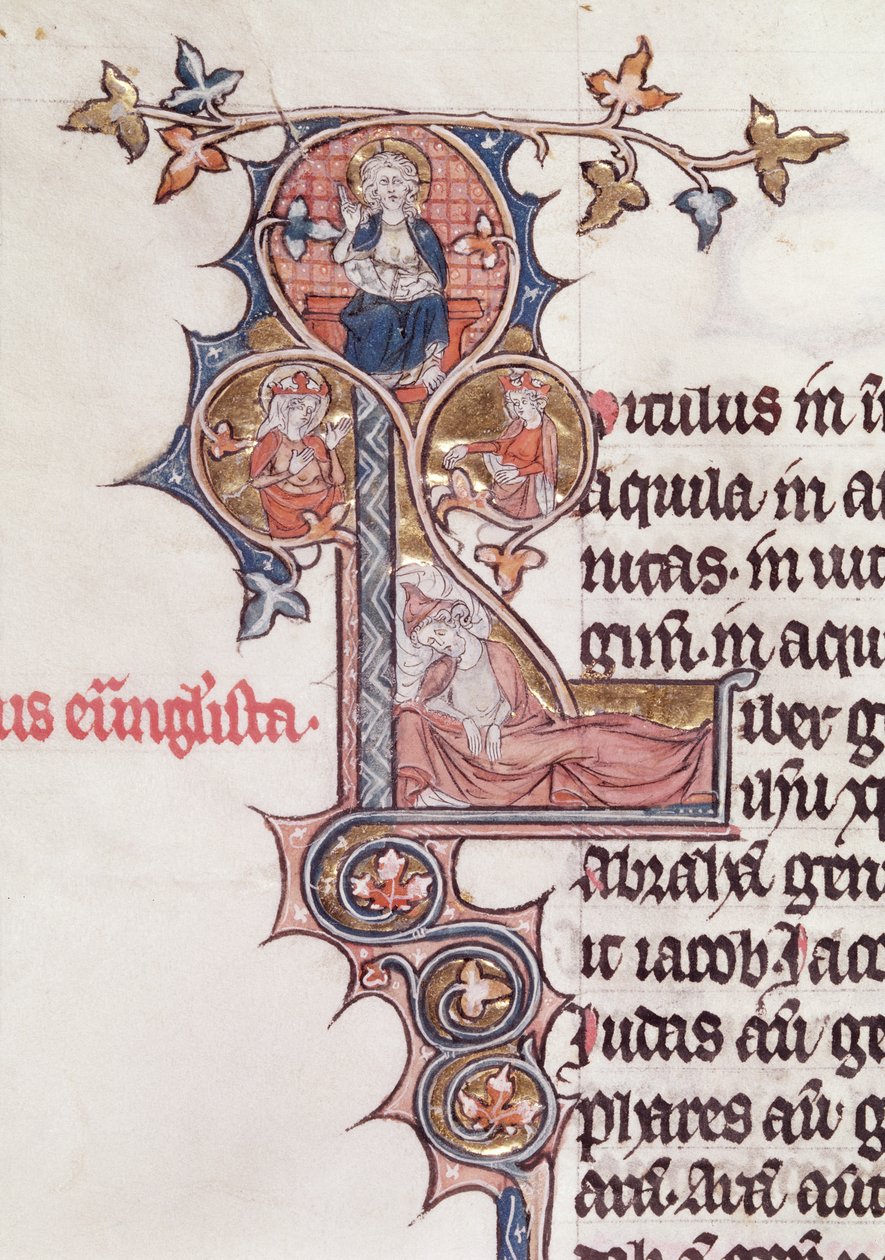 Ms 7 fol.199v Historikerad initial L som föreställer Jesses träd, från Bible de Jean dEstampes, 1200-1300-talet av French School