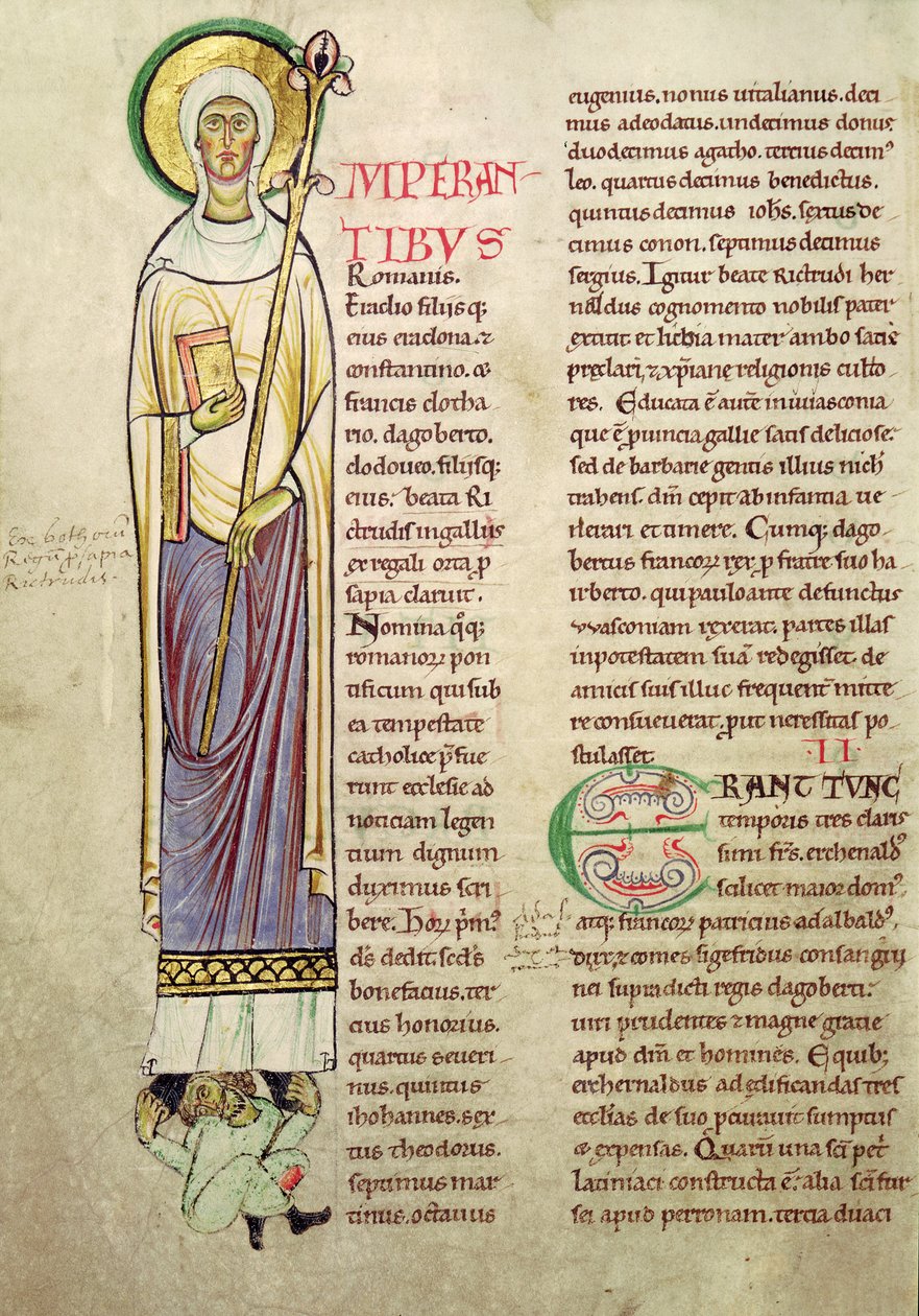 Ms 846 fol.137v Historikerad initial I föreställande St. Richrudius, från Recueil de Vie des Saints av French School