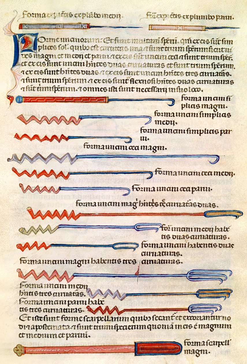 Ms 89 Ter fol.122r Kirurgiska instrument från en avhandling av Abul Qasim Kalaf ibn al-Abbas al Zahrawi (Albucasis) av French School