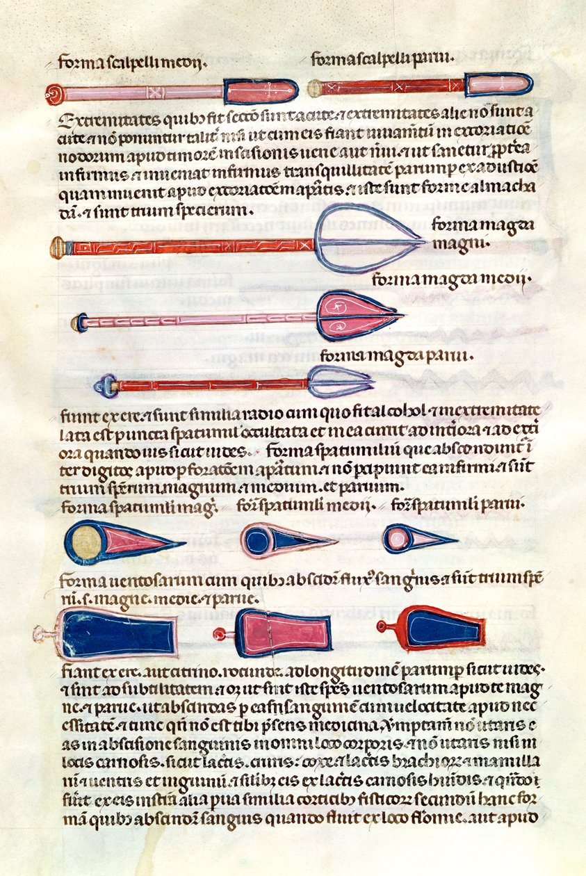 Ms 89 Ter fol.122v Kirurgiska instrument från en avhandling av Abul Qasim Kalaf ibn al-Abbas al Zahrawi (Albucasis) av French School