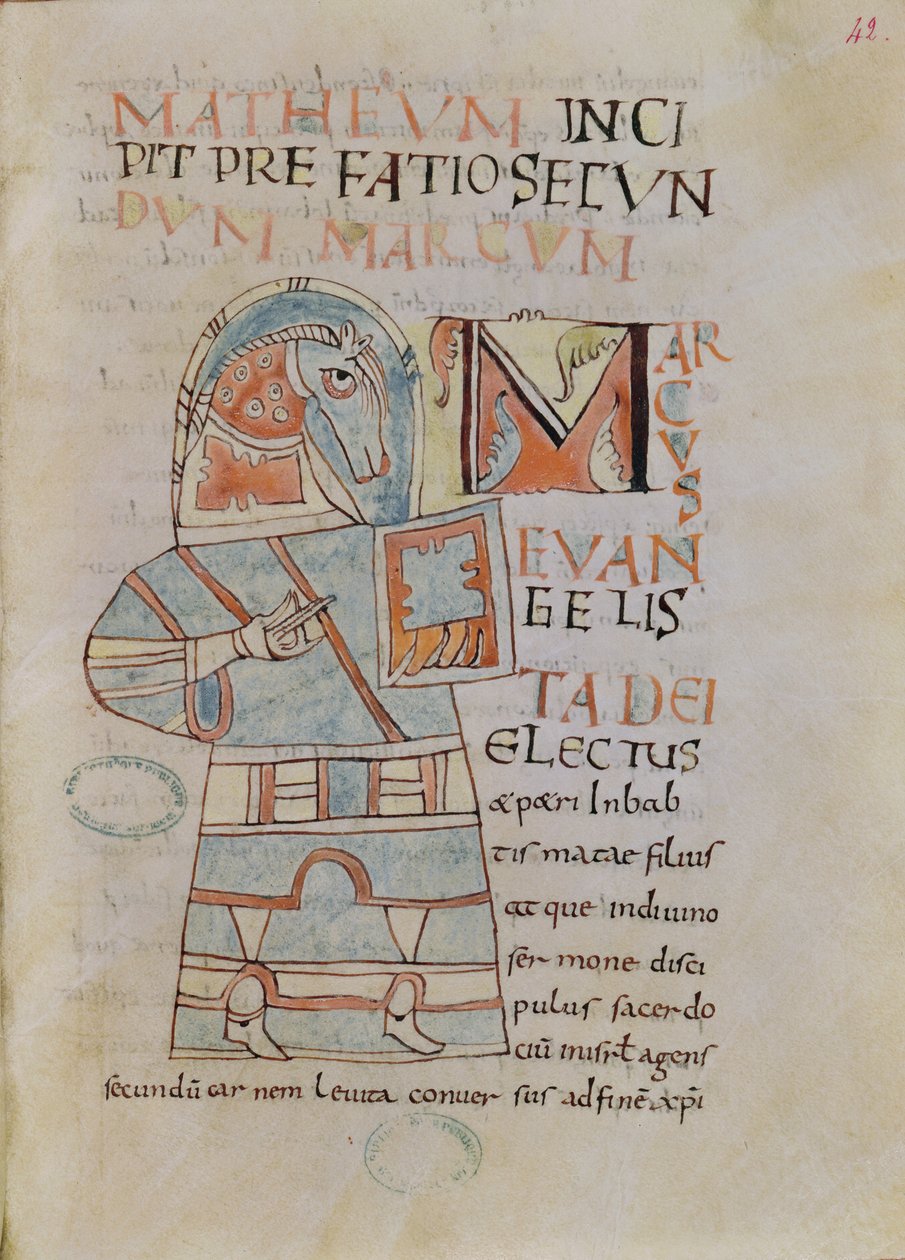 Ms 8 f.42 St Mark the Evangelist av French School