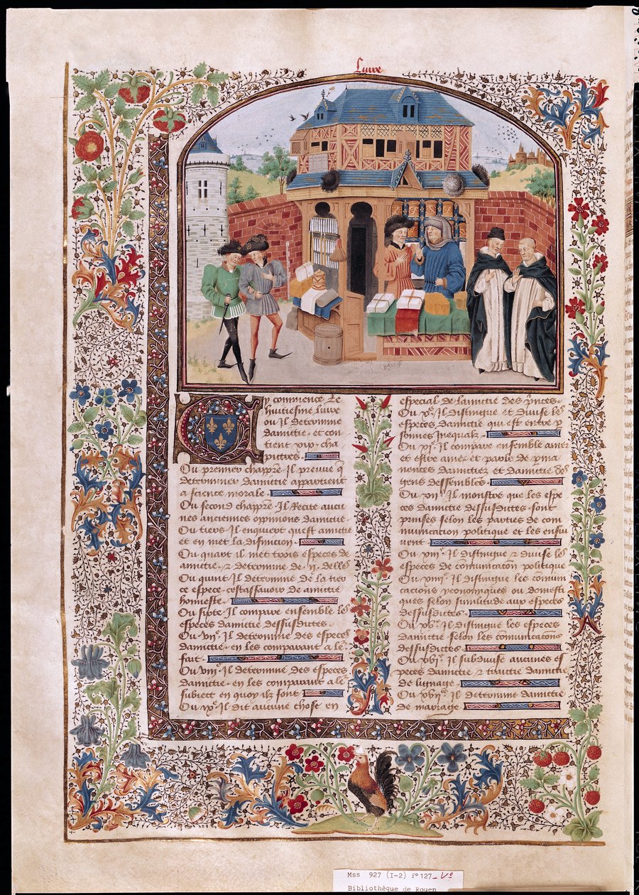 Ms 927 Fol.127v The Three Kinds of Friendship, from Ethics, Politics and Economics av Aristoteles (384-322 f.Kr.) av French School