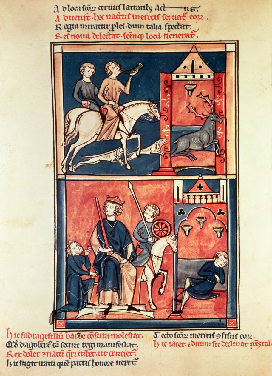 Fr 1098 En svensexa och en kung, möjligen Dagobert I (632-39) på sin tron, från St. Denis Life and Miracles av French School