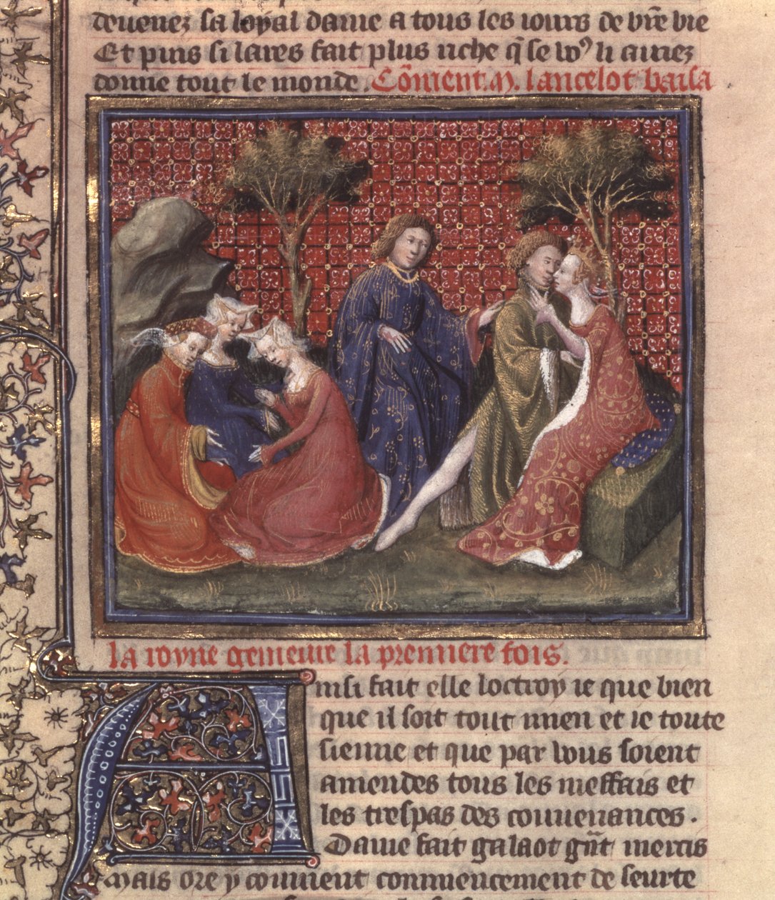 Fr 118 fol. 219v sida från Jakten på den heliga gralen och Arthurs död, en del av manuskriptet Lancelot of the lake av French School