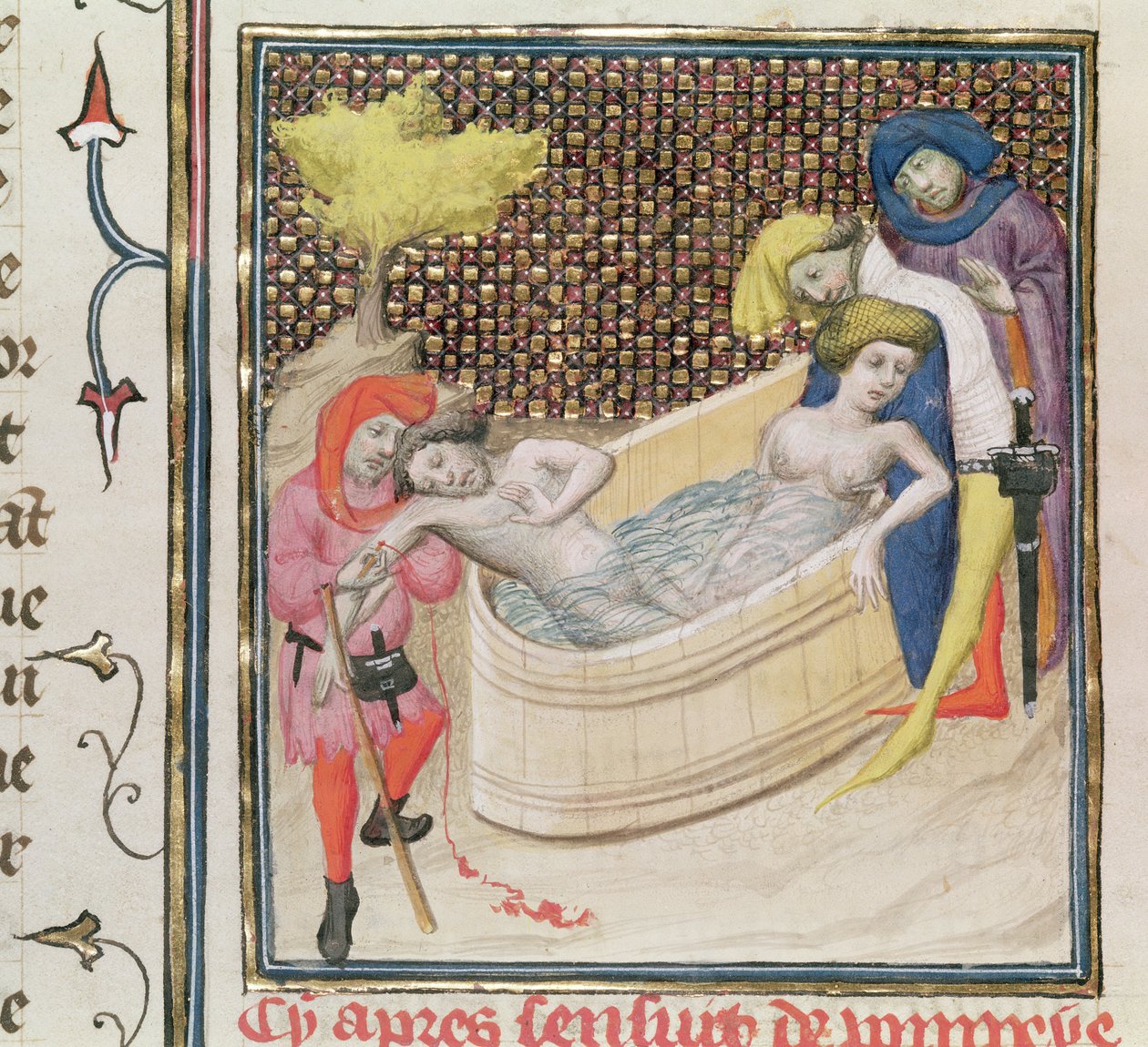 Ms Fr 12420 Paulina Dying With Seneca, från De Claris Mulieribus, av Giovanni Boccaccio (1313-75) av French School