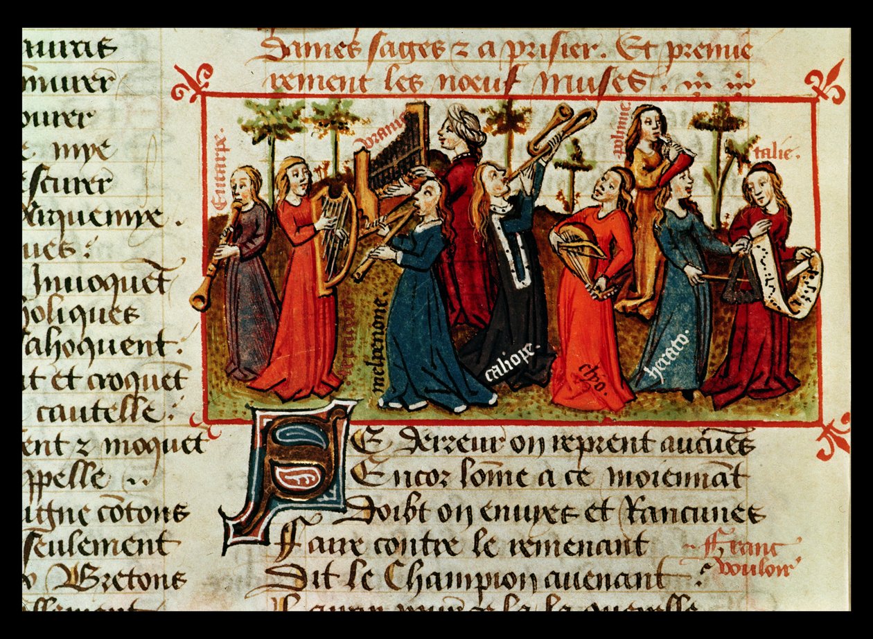 Ms Fr 12476 Fol.109v De nio muserna från Le Champion des Dames av Martin le Franc (1410-61) 1451 av French School