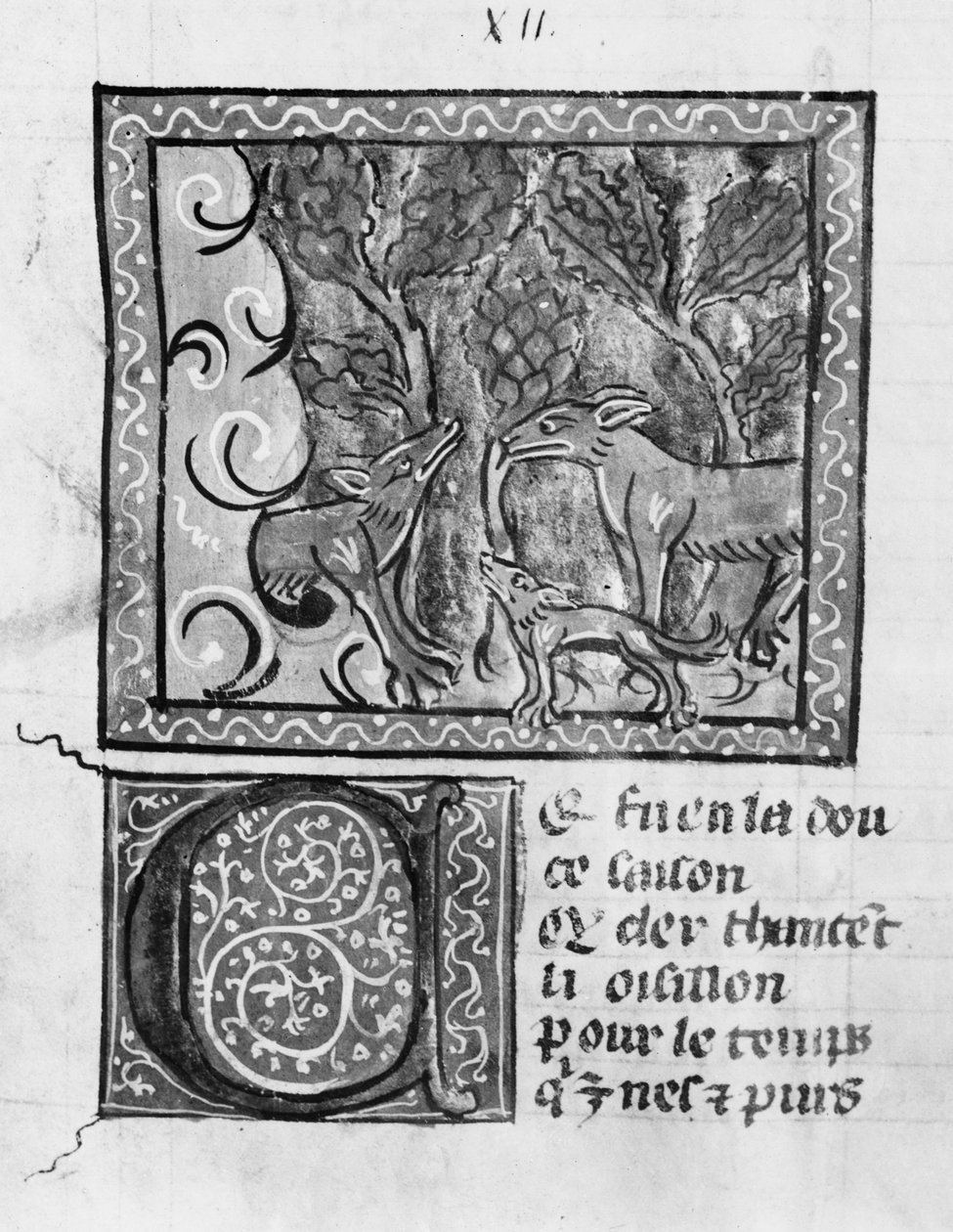 Fr 1580 Räven, vargen och hunden, från Le Roman de Renart av French School