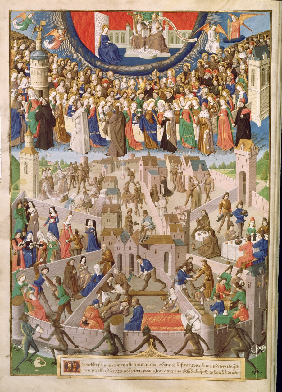 Fr 18 Fol.3v The City of God, från en översättning av St. Augustinus verk av Raoul de Presles, c.1469-73 av French School