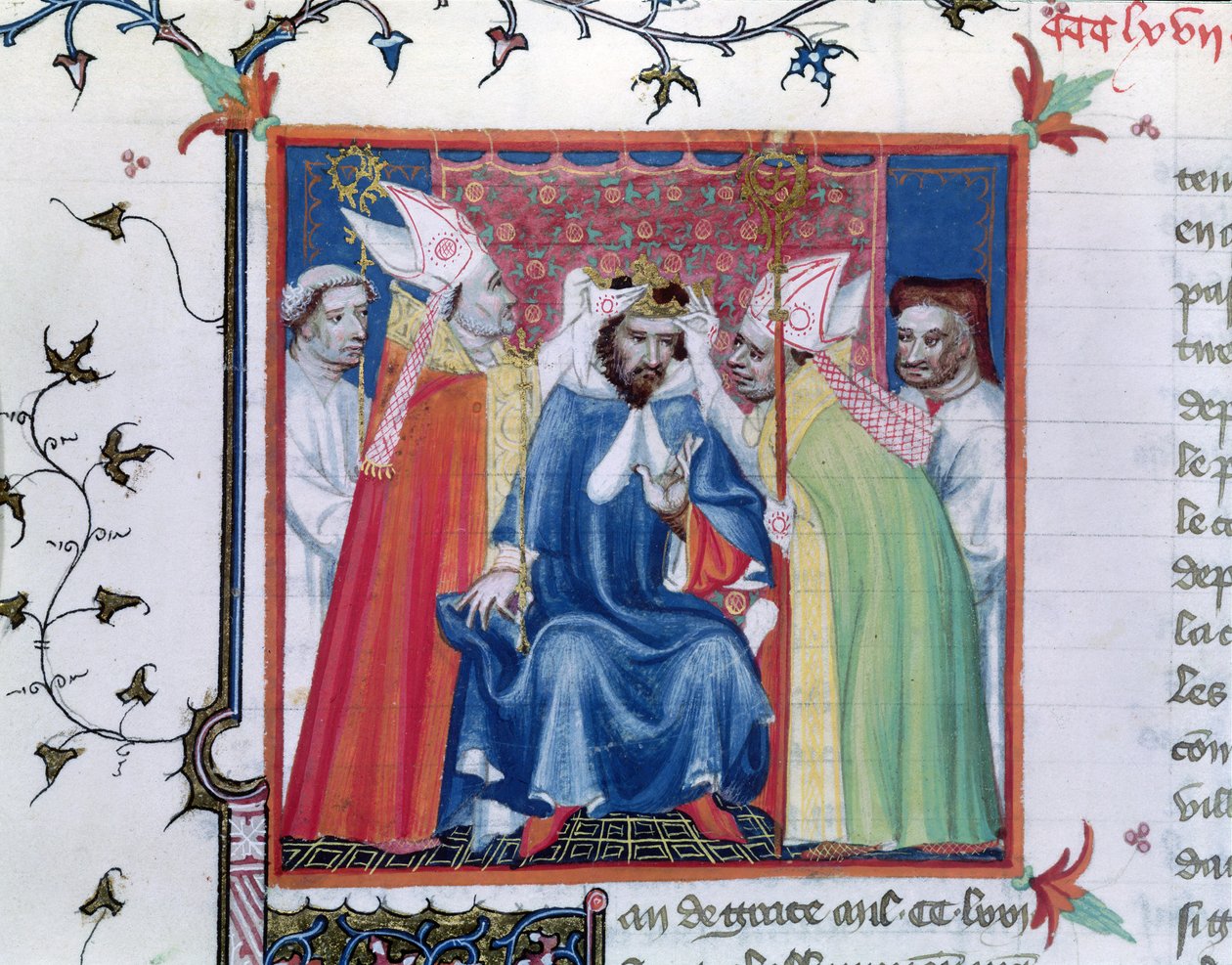 Fr. Fr. 2608 fol.335v Kröning av Philippe III (1245-85), från Grandes Chroniques de France, c.1400 av French School