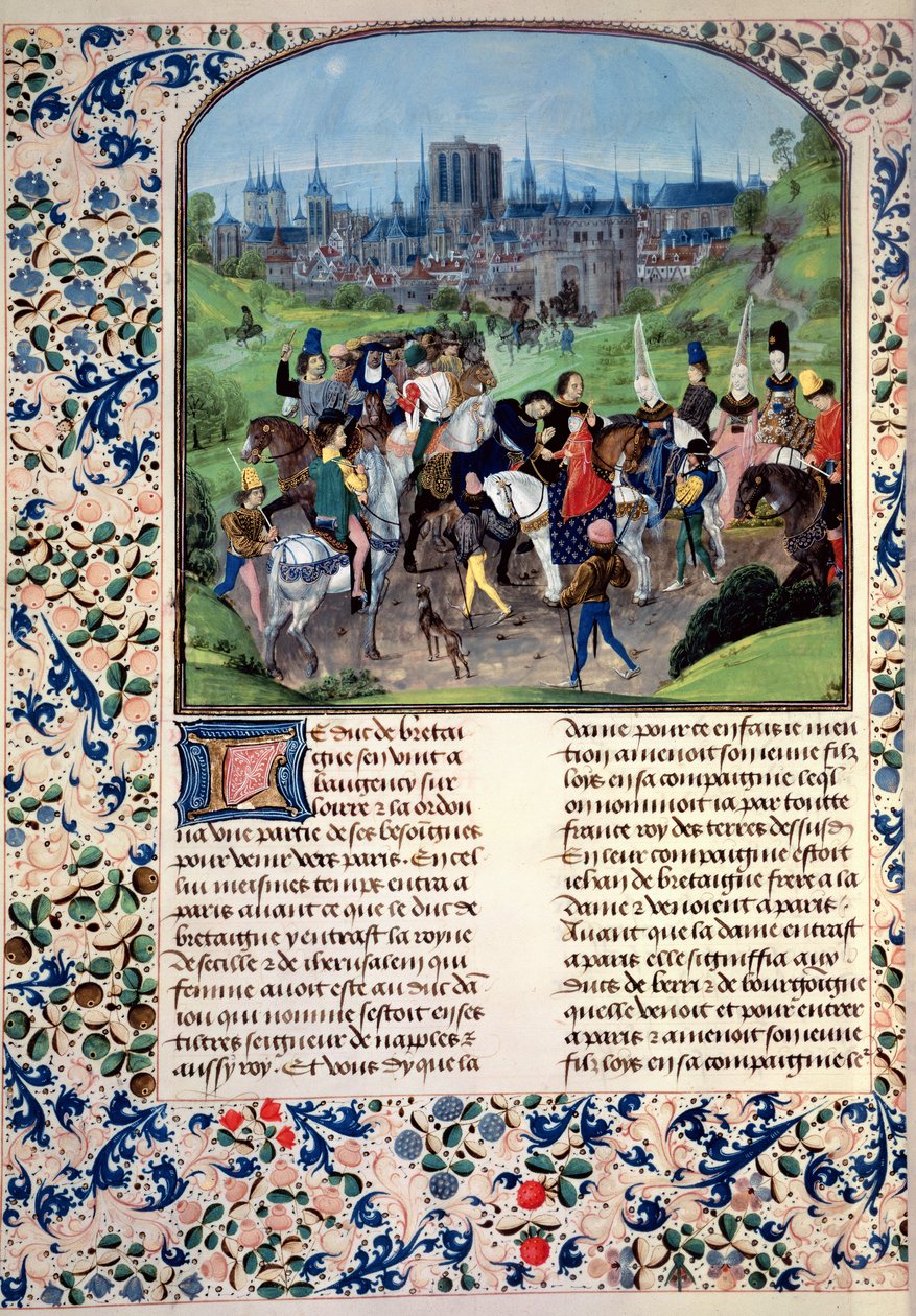 Fr 2645 fol.321v Unge Ludvig II av Anjous inträde i Paris, från Froissarts Chronicle av French School