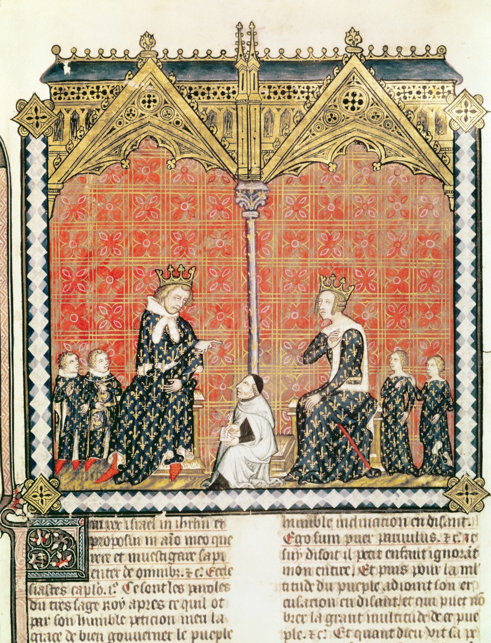 Fr 437 fol.1 kung Charles V (1338-80) och Jeanne de Bourbon (1338-77) med sina barn, från Rational des divins offices av Guillaume Durand (1230-96) 1374 av French School