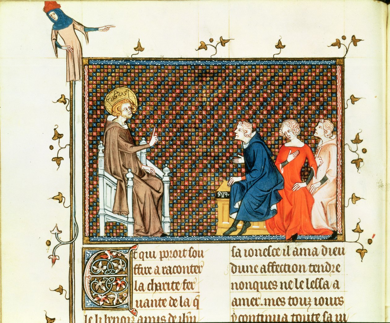 Fr. 5716 fol.44 St. Louis undervisar sina barn, från Life and Miracles of St. Louis, c.1330-40 av French School