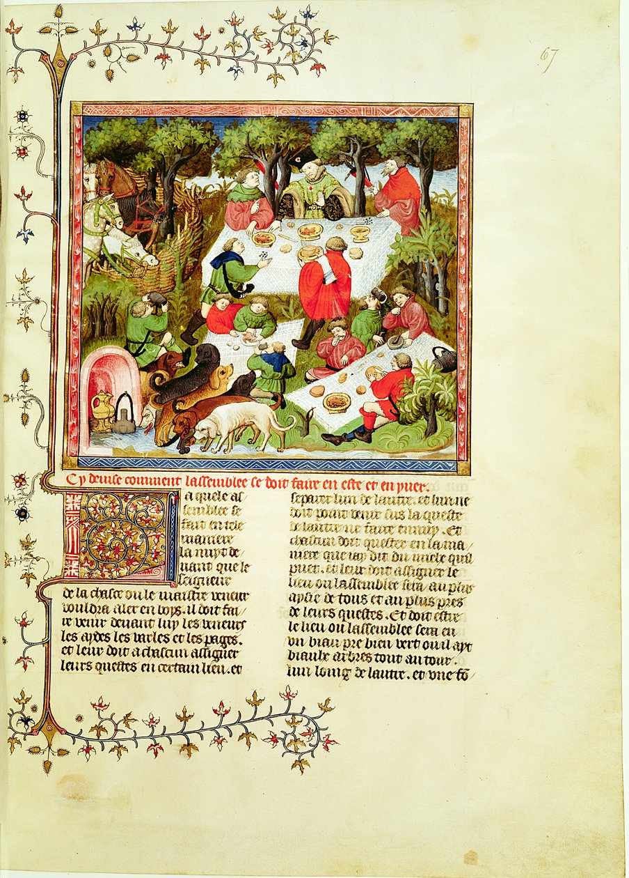 Fr 616 fol.67 Jägare festar före svensexa, från Livre de la Chasse av Gaston Phebus de Foix (1331-1391) av French School