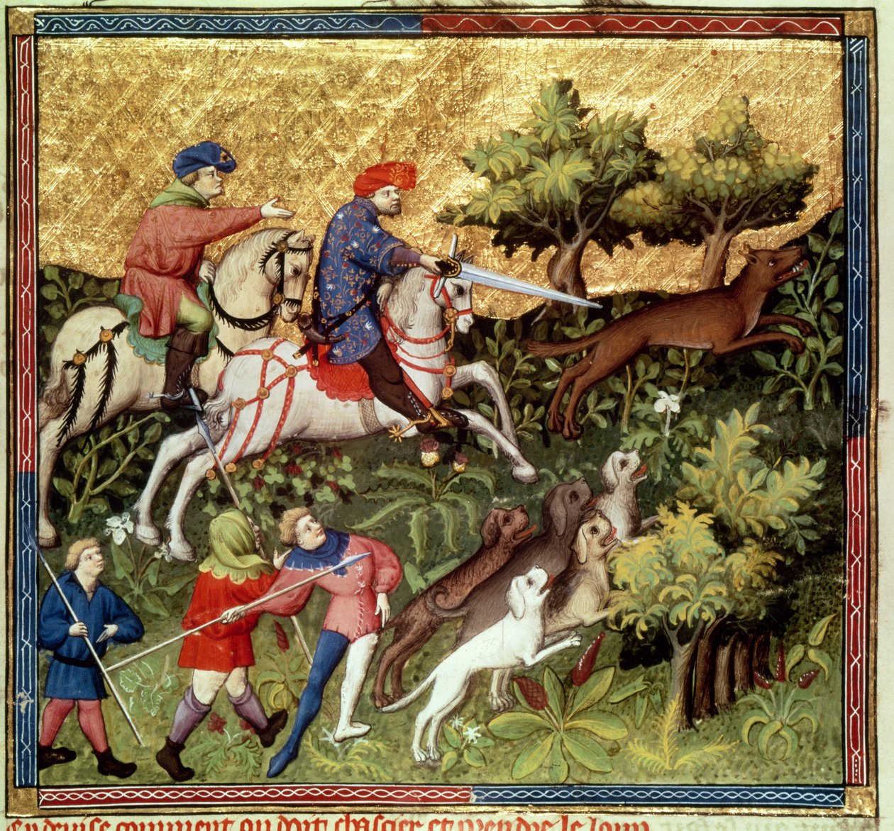 Ms Fr 616 fol.96v Wolf hunt, från en bok av Gaston Phebus de Foix (1331-91) av French School