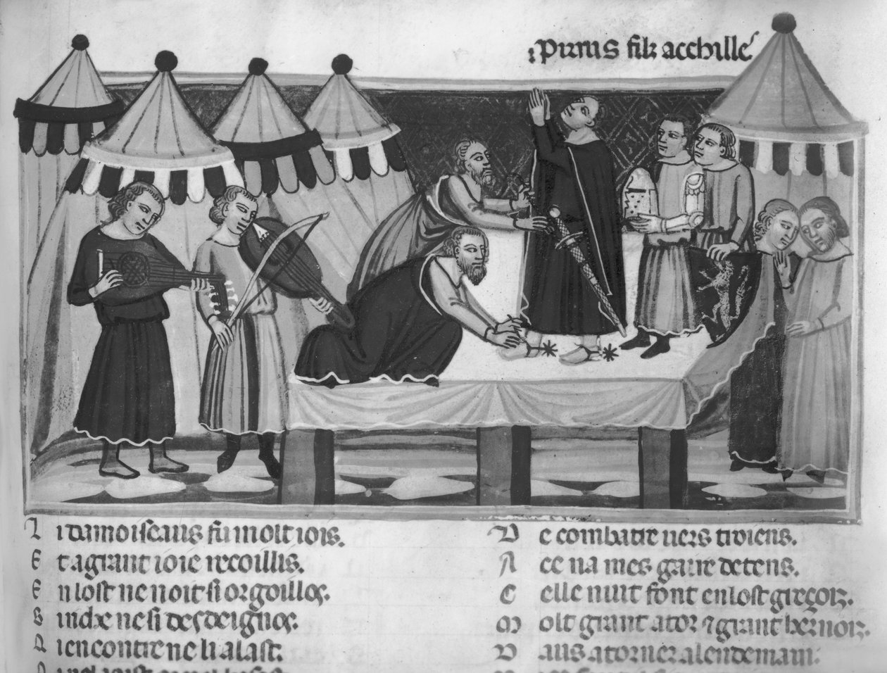 Fr 782 f.16 Beväpning av en riddare, från Roman de Troie, 1200-1300-talet av French School