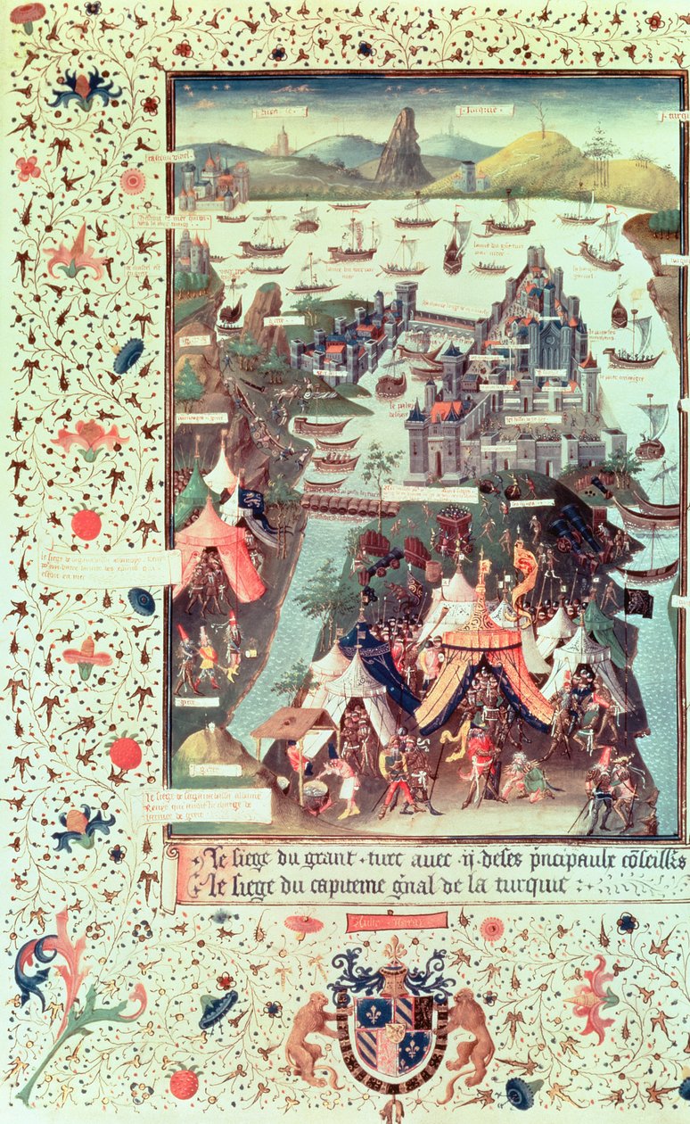 Ms Fr 9087 f.207v Belägringen av Konstantinopel 1453, från Le Voyage dOutremer av Bertrandon de la Broquiere, c.1450-75 av French School