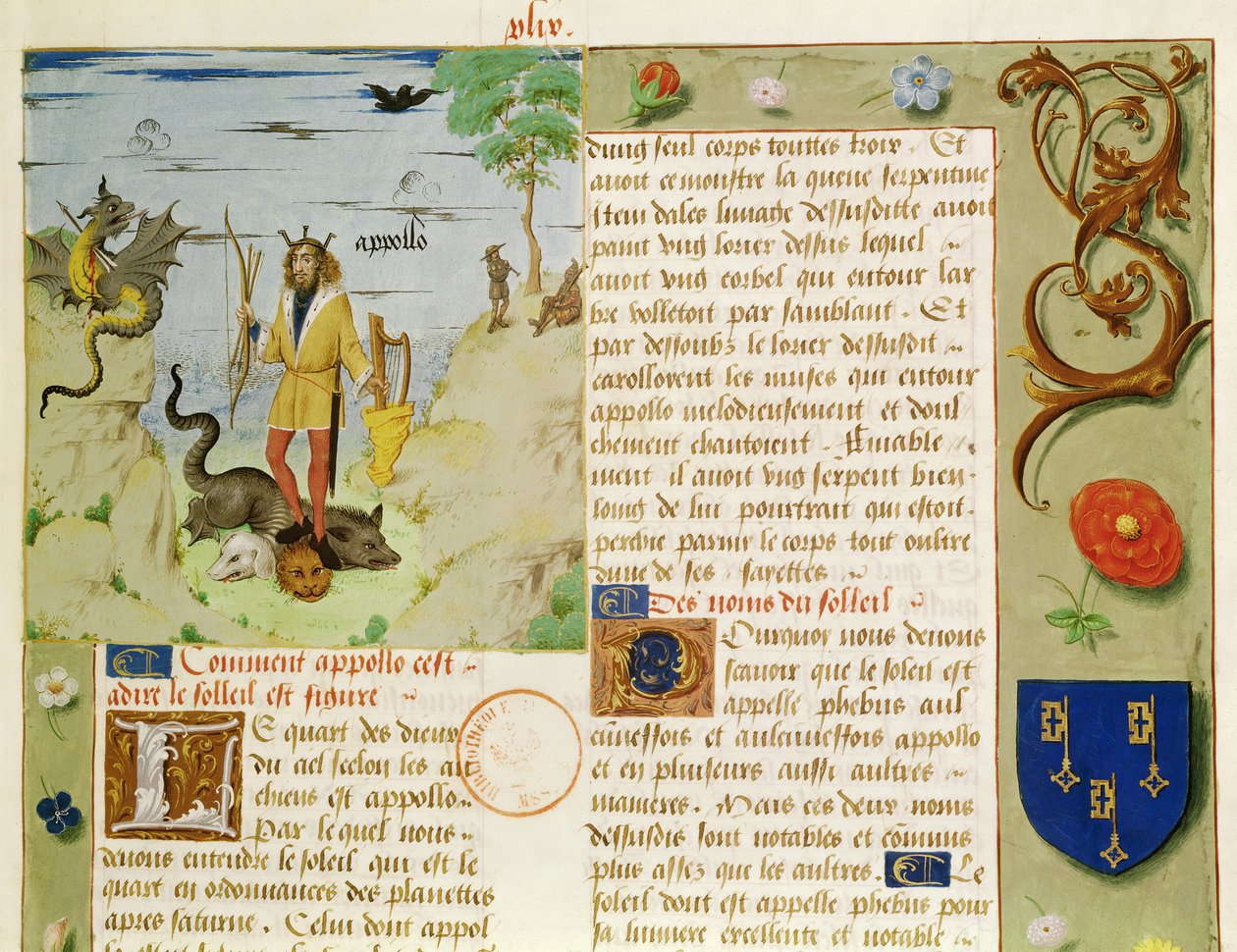 Fr 9197 Fol.49 Apollo dödar Python, från Livre des Eschecs DAmour av French School