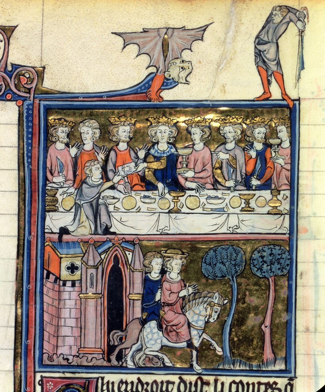 Fr 95 f.326 Kung Arthur och hans riddare runt bordet, från lHistoire de Merlin, c.1280-90 av French School