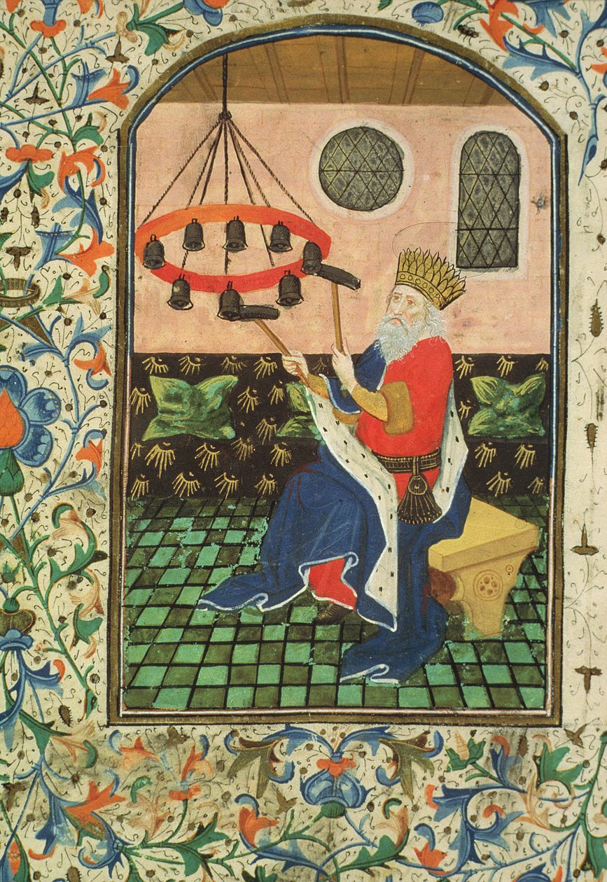 Ms Gen 288 f.183v Kung och musik, c.1460 av French School