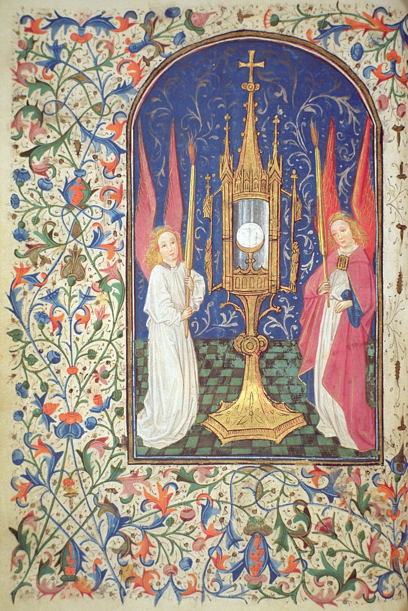 Ms Gen 288 f.38v Det heliga sakramentet och två änglar, ca 1460 av French School