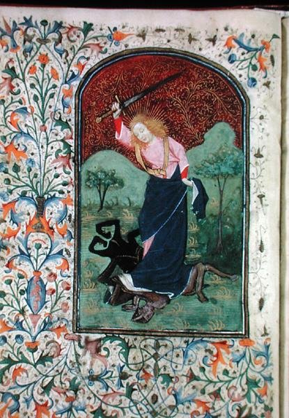 Ms Gen 288 f.84v Wrestling with a best, c.1460 (vellum) av French School